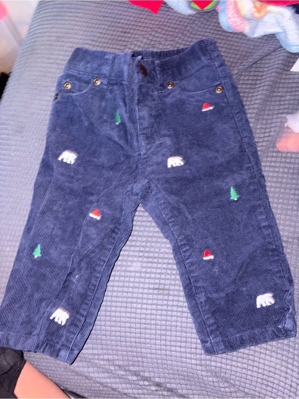 Janie and Jack Navy Corduroy Pants with Embroidered Bears & Trees